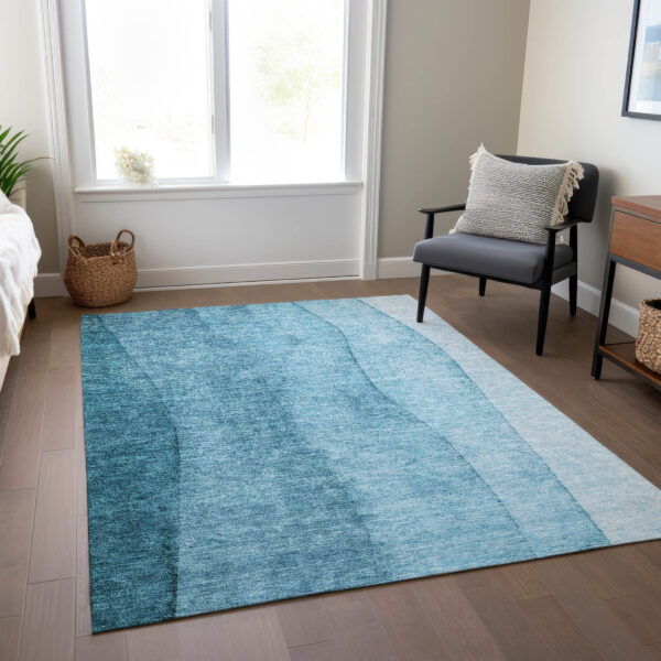 10' X 14' Teal Blue Aqua And Blue Ombre Washable Indoor Outdoor Area Rug