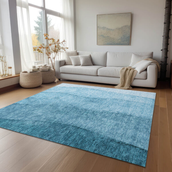 10' X 14' Teal Blue Aqua And Blue Ombre Washable Indoor Outdoor Area Rug