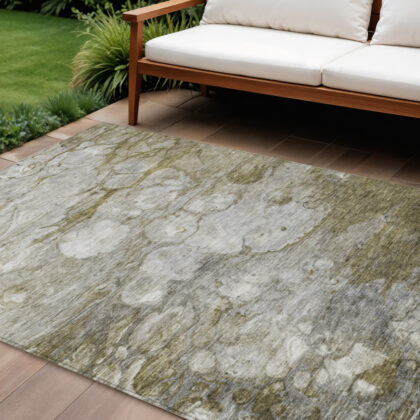 10' X 14' Brown Taupe And Ivory Abstract Washable Indoor Outdoor Area Rug