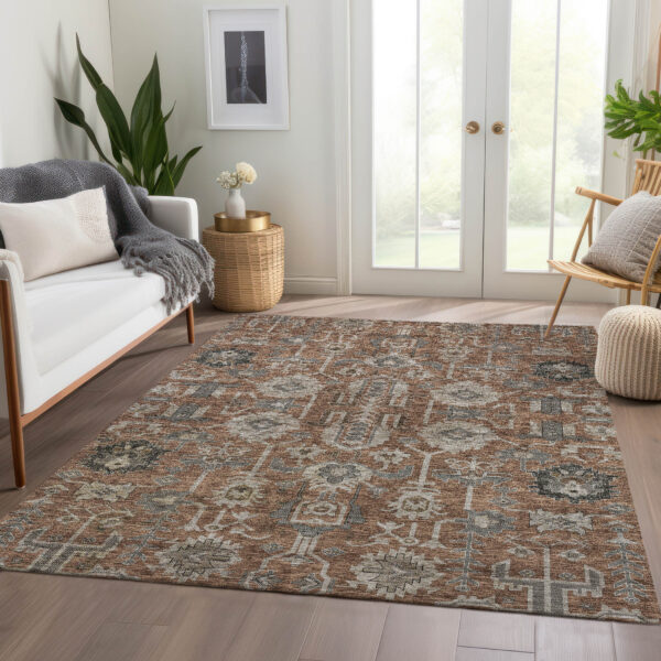 9' X 12' Brown Gray And Charcoal Oriental Washable Indoor Outdoor Area Rug