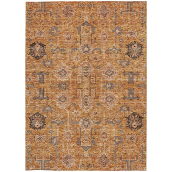 9' X 12' Terra Cotta Beige And Gray Oriental Washable Indoor Outdoor Area Rug