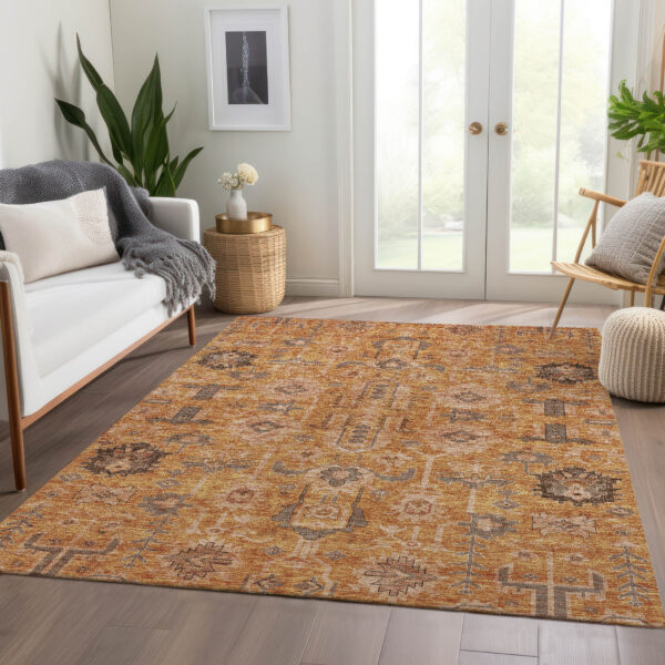 9' X 12' Terra Cotta Beige And Gray Oriental Washable Indoor Outdoor Area Rug
