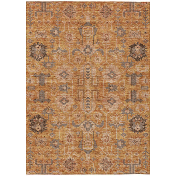 9' X 12' Terra Cotta Beige And Gray Oriental Washable Indoor Outdoor Area Rug