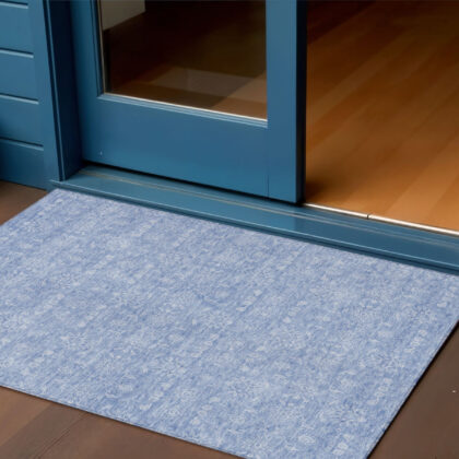 3' X 5' Sky Blue And Ivory Floral Washable Indoor Outdoor Area Rug