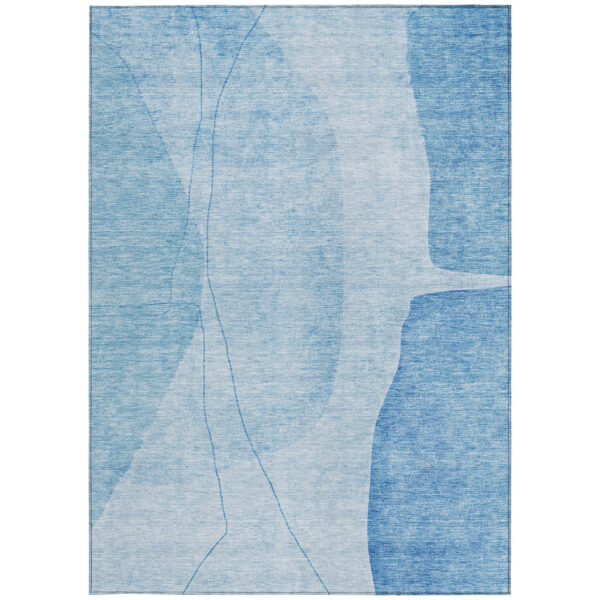 3' X 5' Denim Blue And Sky Blue Abstract Washable Indoor Outdoor Area Rug