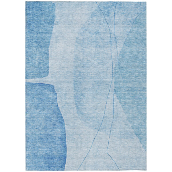 3' X 5' Denim Blue And Sky Blue Abstract Washable Indoor Outdoor Area Rug