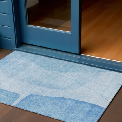 3' X 5' Denim Blue And Sky Blue Abstract Washable Indoor Outdoor Area Rug