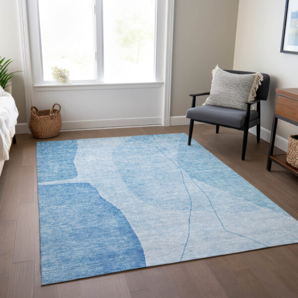 3' X 5' Denim Blue And Sky Blue Abstract Washable Indoor Outdoor Area Rug