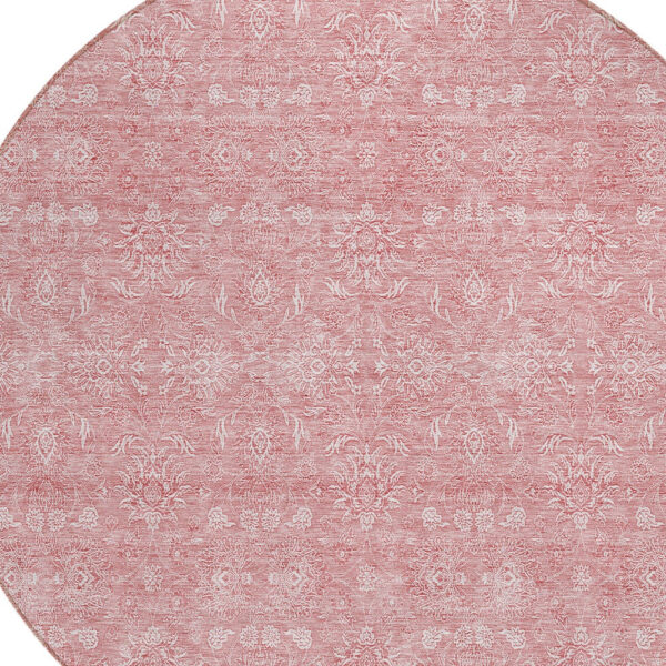 8' Blush Pink And Ivory Round Floral Washable Indoor Outdoor Area Rug