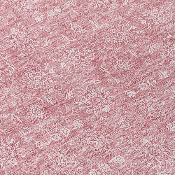 8' Blush Pink And Ivory Round Floral Washable Indoor Outdoor Area Rug