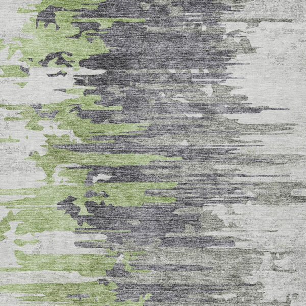 9' X 12' Green And Silver Abstract Washable Indoor Outdoor Area Rug