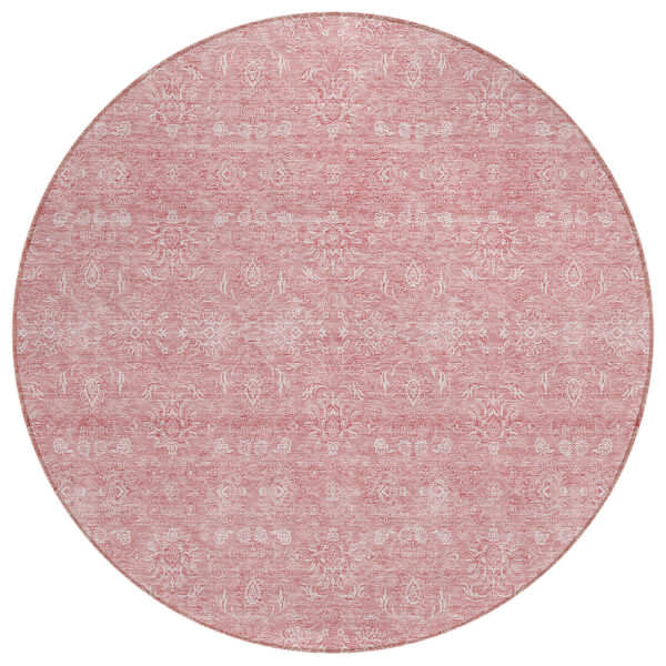 8' Blush Pink And Ivory Round Floral Washable Indoor Outdoor Area Rug