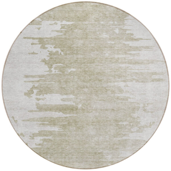 8' Taupe Beige And Tan Round Abstract Washable Indoor Outdoor Area Rug
