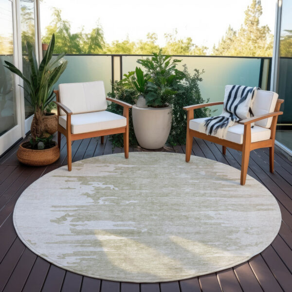 8' Taupe Beige And Tan Round Abstract Washable Indoor Outdoor Area Rug
