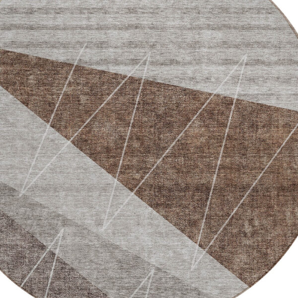 8' Gray Silver And Taupe Round Geometric Washable Indoor Outdoor Area Rug