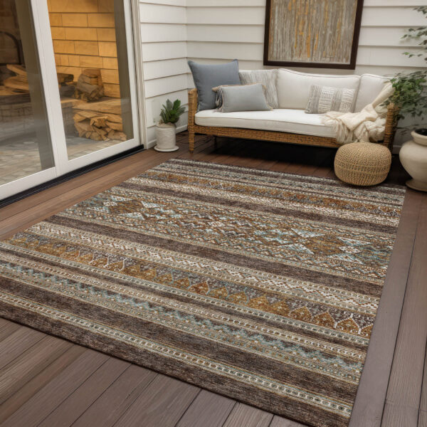 9' X 12' Chocolate And Gray Southwestern Washable Indoor Outdoor Area Rug