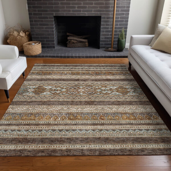 9' X 12' Chocolate And Gray Southwestern Washable Indoor Outdoor Area Rug