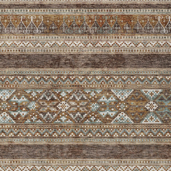 9' X 12' Chocolate And Gray Southwestern Washable Indoor Outdoor Area Rug