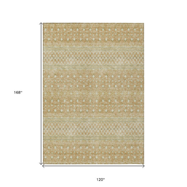 10' X 14' Copper Ivory And Olive Green Tribal Washable Indoor Outdoor Area Rug