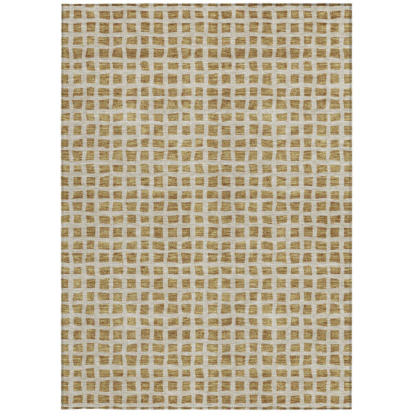 8' X 10' Gold And Beige Geometric Washable Indoor Outdoor Area Rug