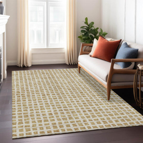 8' X 10' Gold And Beige Geometric Washable Indoor Outdoor Area Rug