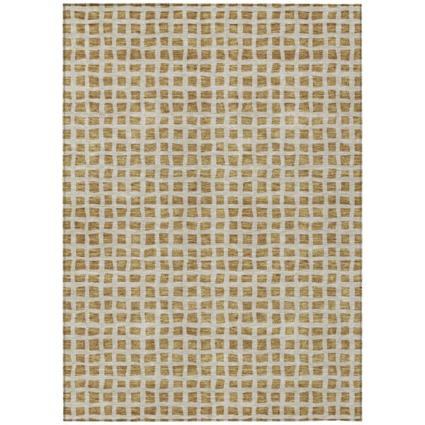 8' X 10' Gold And Beige Geometric Washable Indoor Outdoor Area Rug