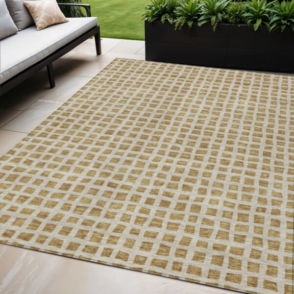8' X 10' Gold And Beige Geometric Washable Indoor Outdoor Area Rug