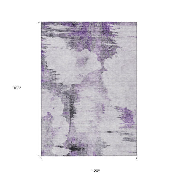 10' X 14' Purple Lavender And Gray Abstract Washable Indoor Outdoor Area Rug