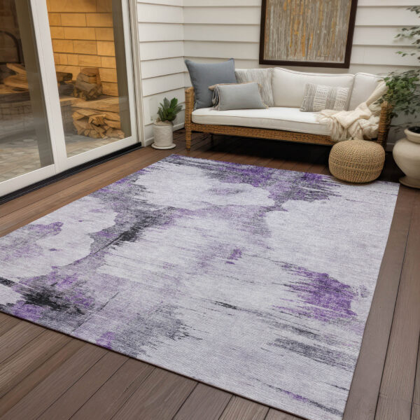 10' X 14' Purple Lavender And Gray Abstract Washable Indoor Outdoor Area Rug