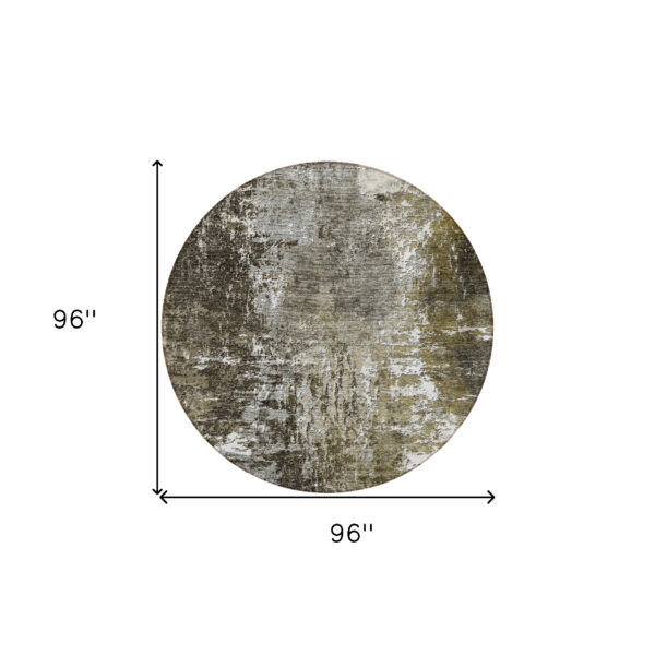 8' Taupe Brown And Gray Round Abstract Washable Indoor Outdoor Area Rug