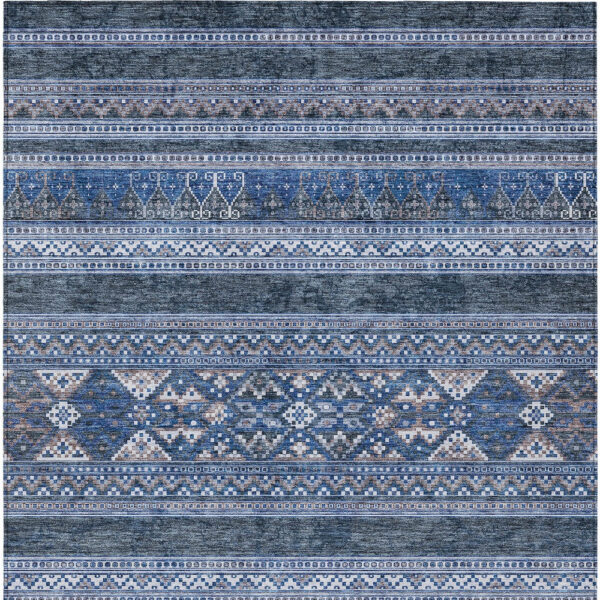 8' X 10' Navy Blue And Denim Blue Southwestern Washable Indoor Outdoor Area Rug