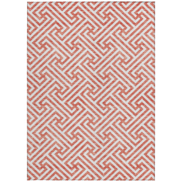 10' X 14' Salmon And Ivory Geometric Washable Indoor Outdoor Area Rug