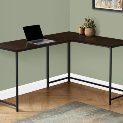 58" Espresso and Black L Shape Computer Desk