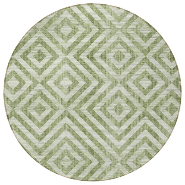 8' Green And Beige Round Geometric Washable Indoor Outdoor Area Rug