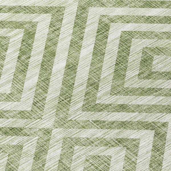 8' Green And Beige Round Geometric Washable Indoor Outdoor Area Rug