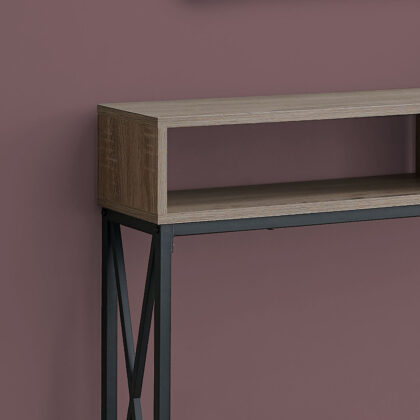47" Taupe and Black Frame Console Table With Shelves