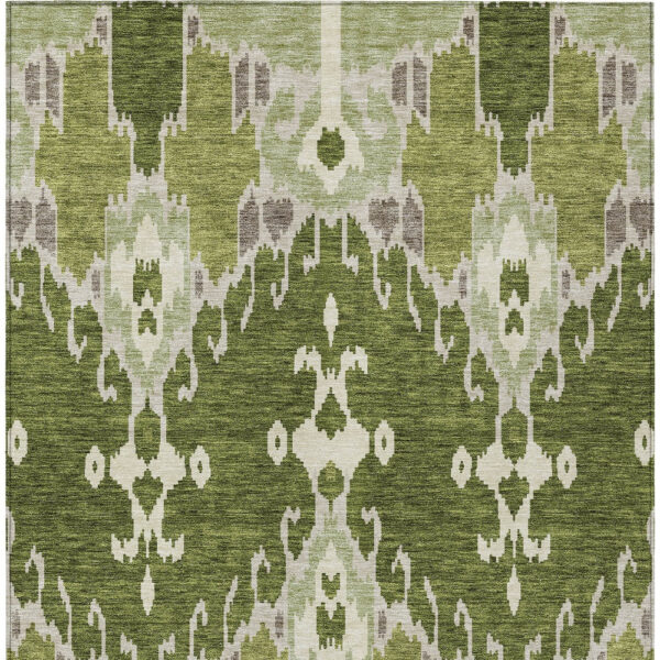 3' X 5' Olive Green And Artichoke Green Ikat Washable Indoor Outdoor Area Rug