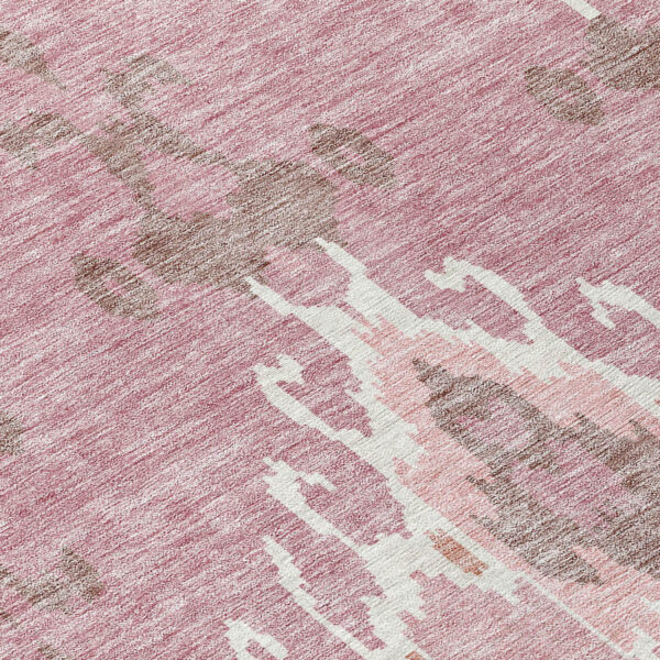 8' Blush Pink And Ivory Round Ikat Washable Indoor Outdoor Area Rug