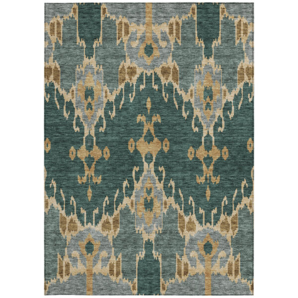 3' X 5' Green Gray And Gold Ikat Washable Indoor Outdoor Area Rug