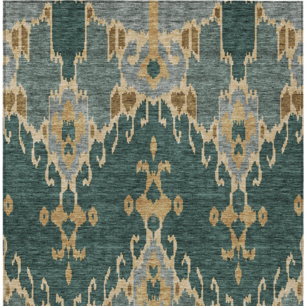 3' X 5' Green Gray And Gold Ikat Washable Indoor Outdoor Area Rug