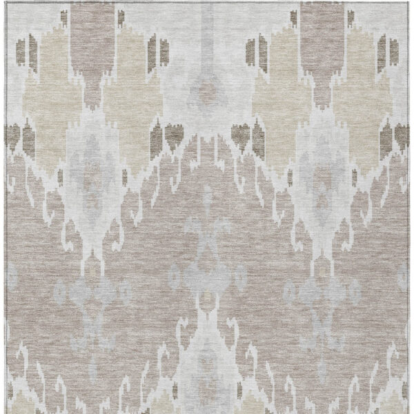 5' X 8' Ivory Beige And Taupe Ikat Washable Indoor Outdoor Area Rug