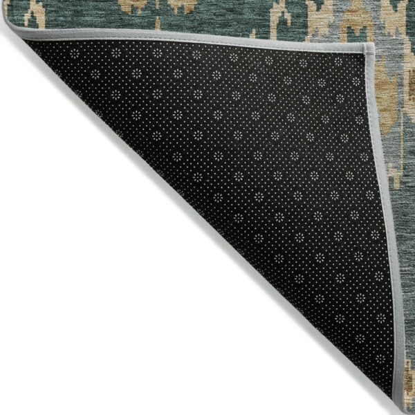 3' X 5' Green Gray And Gold Ikat Washable Indoor Outdoor Area Rug