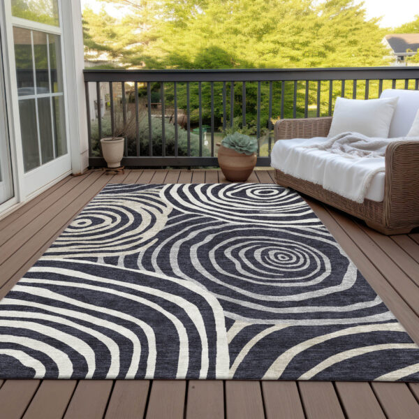 9' X 12' Black Charcoal And Gray Abstract Washable Indoor Outdoor Area Rug