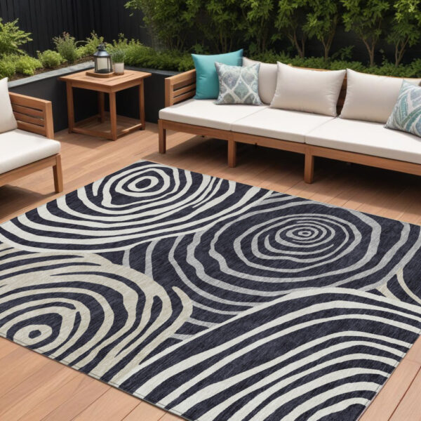 9' X 12' Black Charcoal And Gray Abstract Washable Indoor Outdoor Area Rug