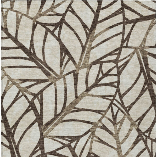 5' X 8' Chocolate And Beige Floral Washable Indoor Outdoor Area Rug