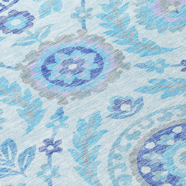 5' X 8' Sky Blue And Lavender Floral Washable Indoor Outdoor Area Rug