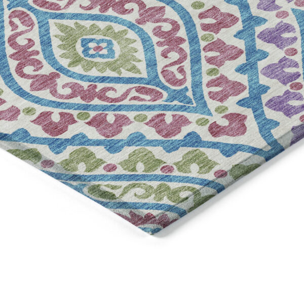 10' X 14' White Artichoke Green And Purple Floral Washable Indoor Outdoor Area Rug
