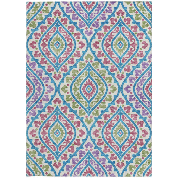 10' X 14' White Artichoke Green And Purple Floral Washable Indoor Outdoor Area Rug