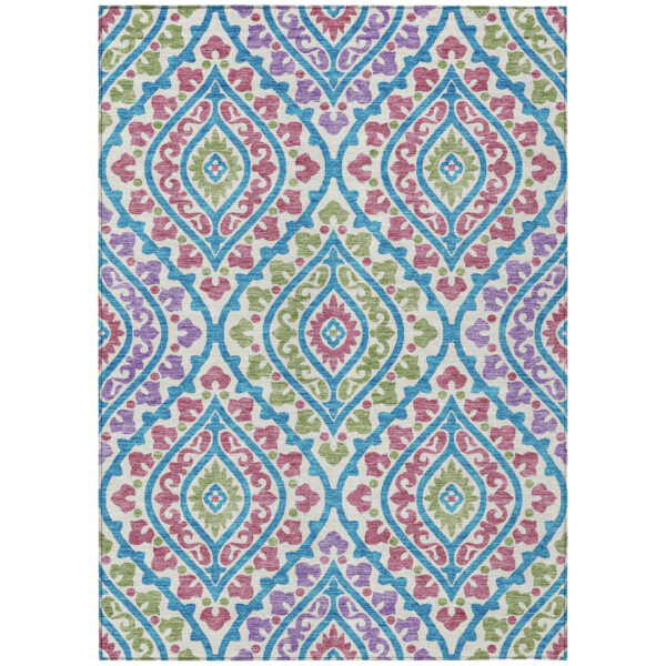 10' X 14' White Artichoke Green And Purple Floral Washable Indoor Outdoor Area Rug
