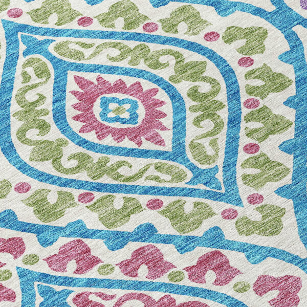 10' X 14' White Artichoke Green And Purple Floral Washable Indoor Outdoor Area Rug